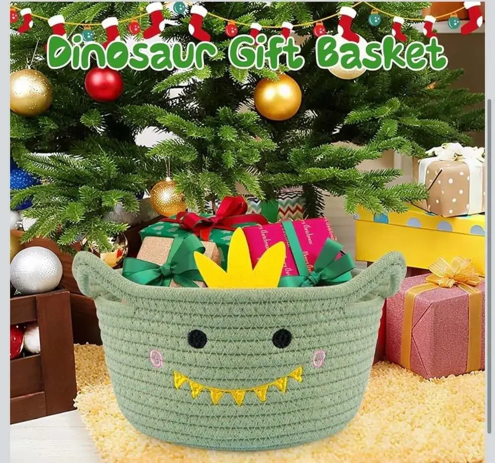 Hkojewp Small Dinosaur Cotton Rope Woven Storage Basket for Nursery and Toys